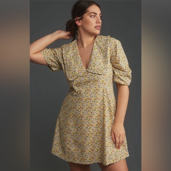 ✨ Anthropologie Short-Sleeve Collared Printed Mini Dress Sz 8 - Picture 4 of 8